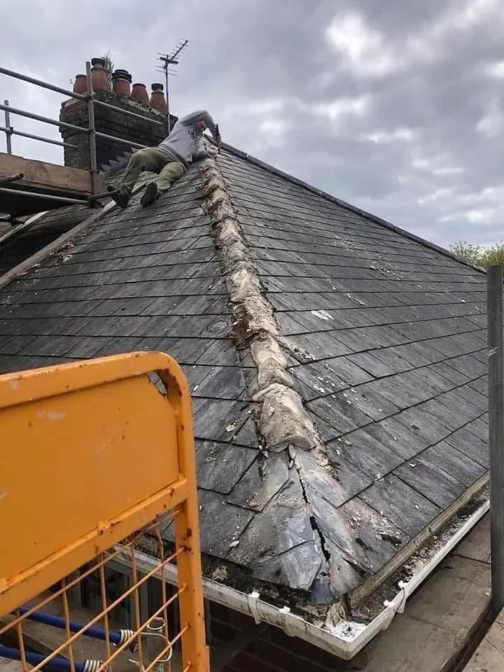 Slate roof ridge and chimney repair in Porthleven